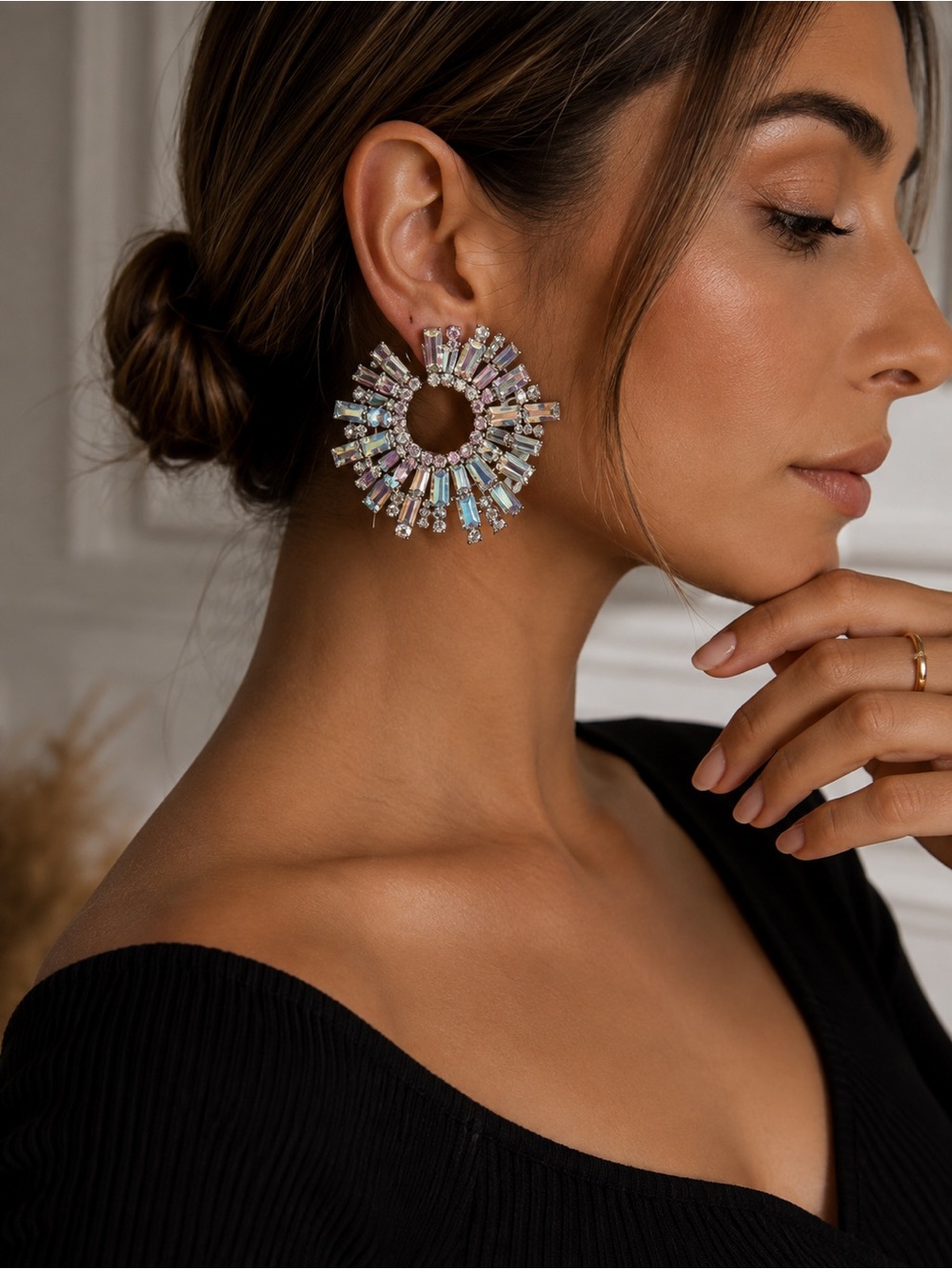 Luxury Iridescent Crystal Sunburst Hoop Earrings